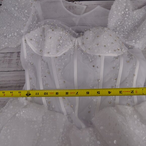 Prom Dress Ball Gown Quinceanera White Sparkly Sz 0 2 4 SEE MEASUREMENTS NWT - Picture 9 of 16